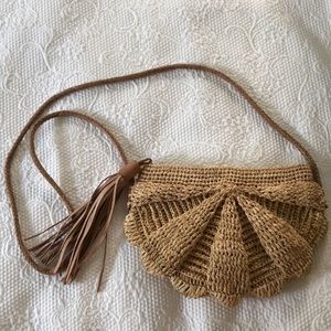 Woven straw cross-body bag